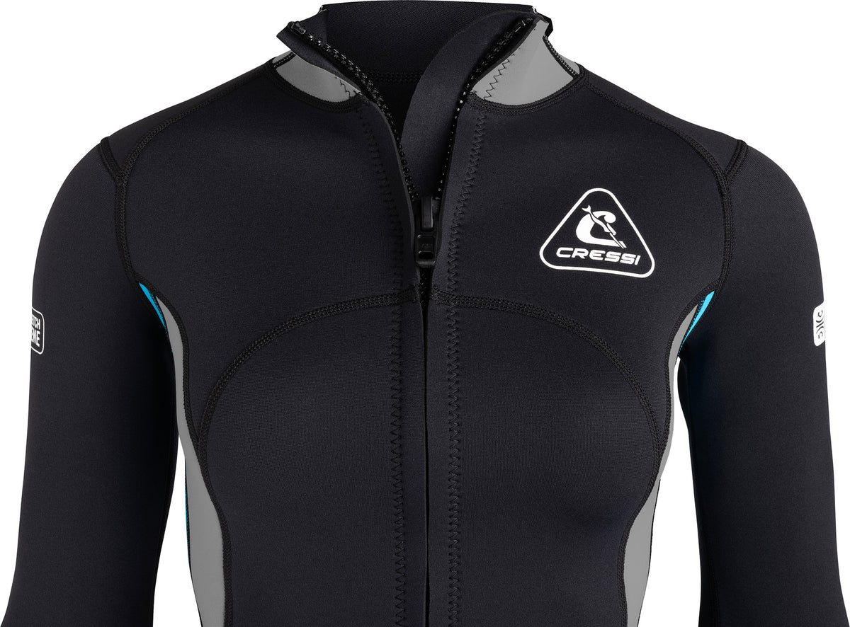 CRESSI Guardian Veste Néoprène Femme – Noir/Aiguemarine, XL/5, 2 Mm, Zip YKK, Protection UV